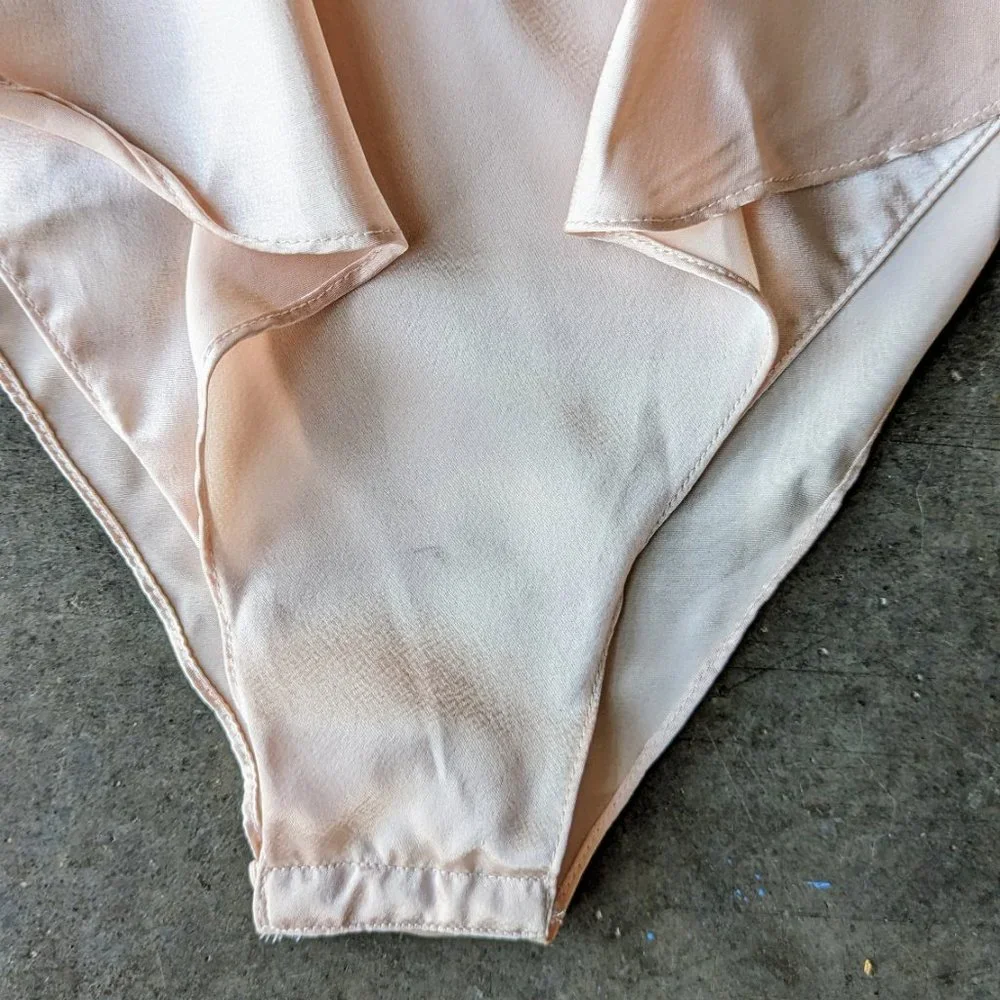 Vintage Axiom Pastel Pink Satin Ruffle Lingerie Bodysuit medium